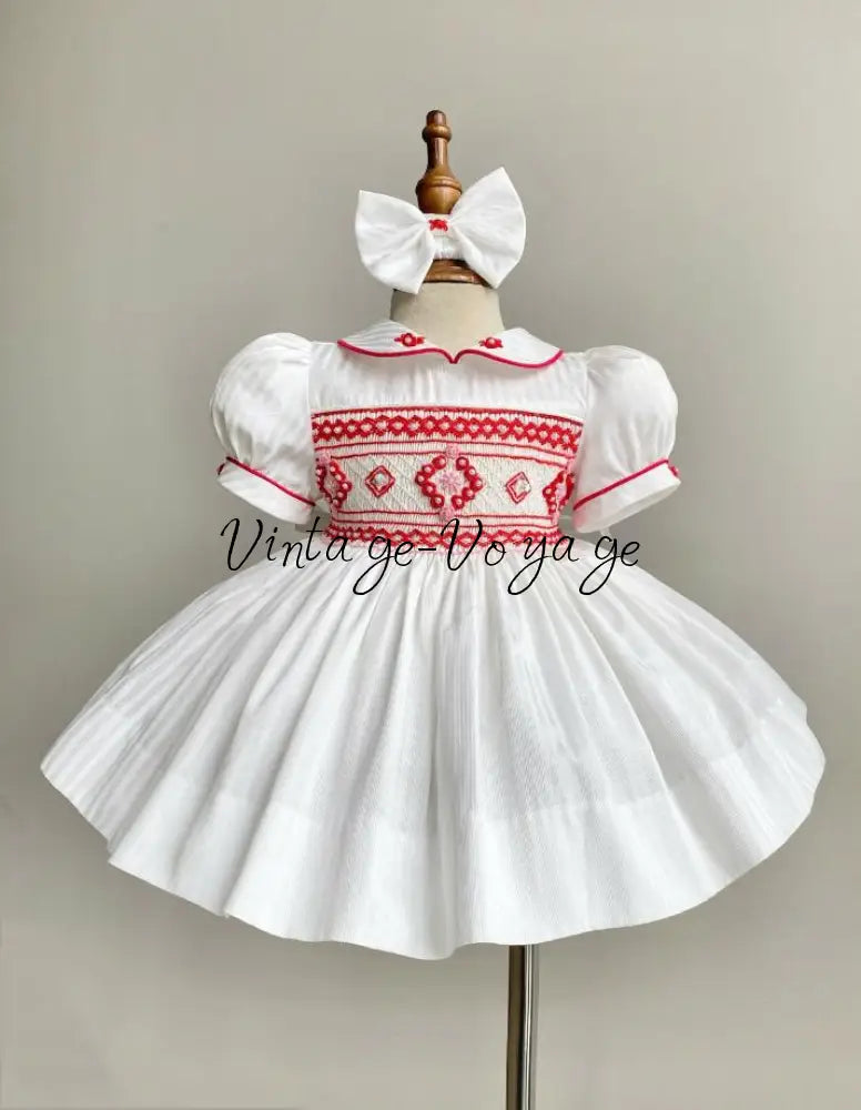 PRE-ORDER & GET IT SOON‼️NEW😍EVANGELINE IVORY & RED HAND-SMOCKED🧵🪡👑DRESS & ACCESSORIES🎀 - Baby & Toddler Dresses