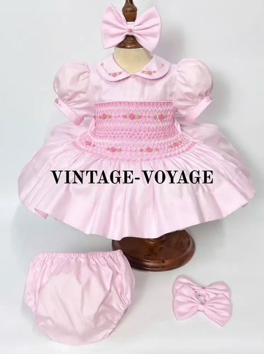 PRE-ORDER & GET NEXT WEEK! ANASTASIA PINK HAND-SMOCKED DRESS & BOWS OR HEADBAND 3M Baby & Toddler Dresses