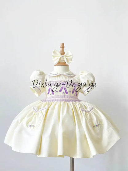 PRE-ORDER & GET NEXT WEEK! ANNA CREAM & LILAC HAND-SMOCKED DRESS & ACCESSORIES 6M Baby & Toddler Dresses