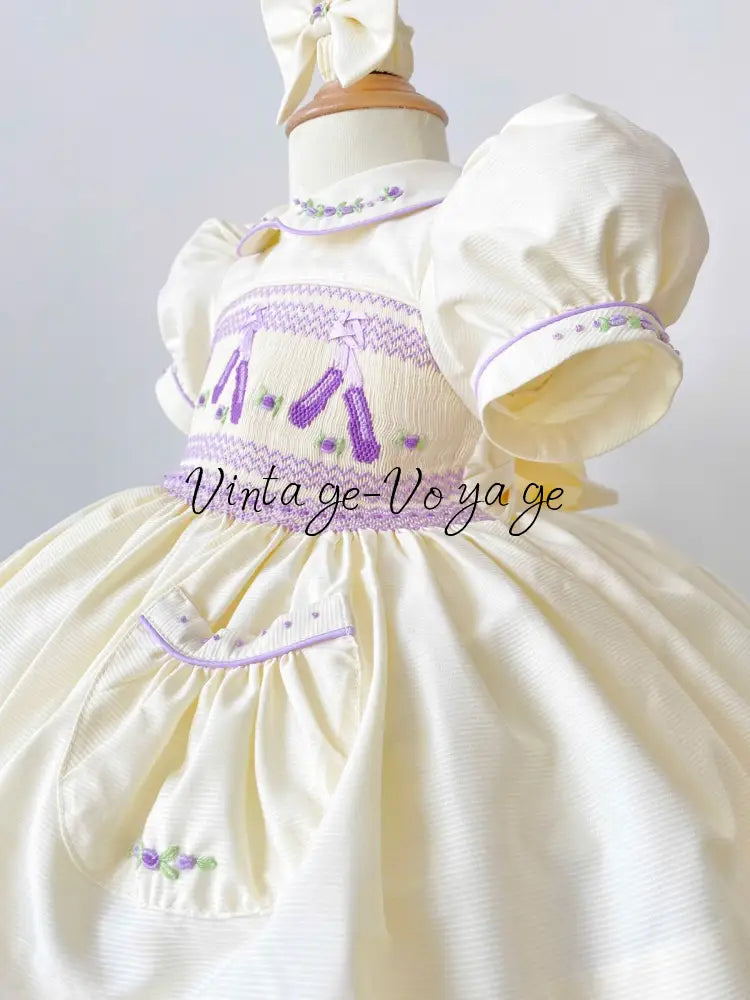 PRE-ORDER & GET NEXT WEEK! ANNA CREAM & LILAC HAND-SMOCKED DRESS & ACCESSORIES Baby & Toddler Dresses