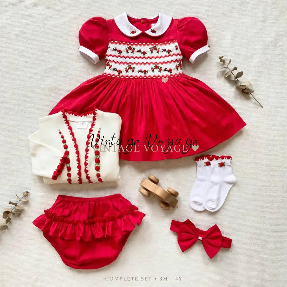 PRE-ORDER & GET NEXT WEEK! GLORIA HAND-SMOCKED RED CHRISTMAS DRESS & ACCESSORIES - Baby & Toddler Dresses