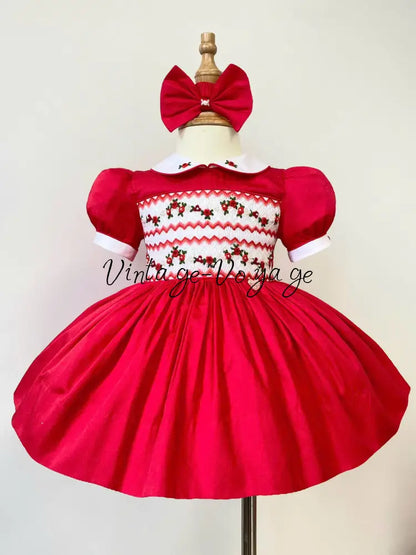 PRE-ORDER & GET NEXT WEEK! GLORIA HAND-SMOCKED RED CHRISTMAS DRESS & ACCESSORIES - Baby & Toddler Dresses