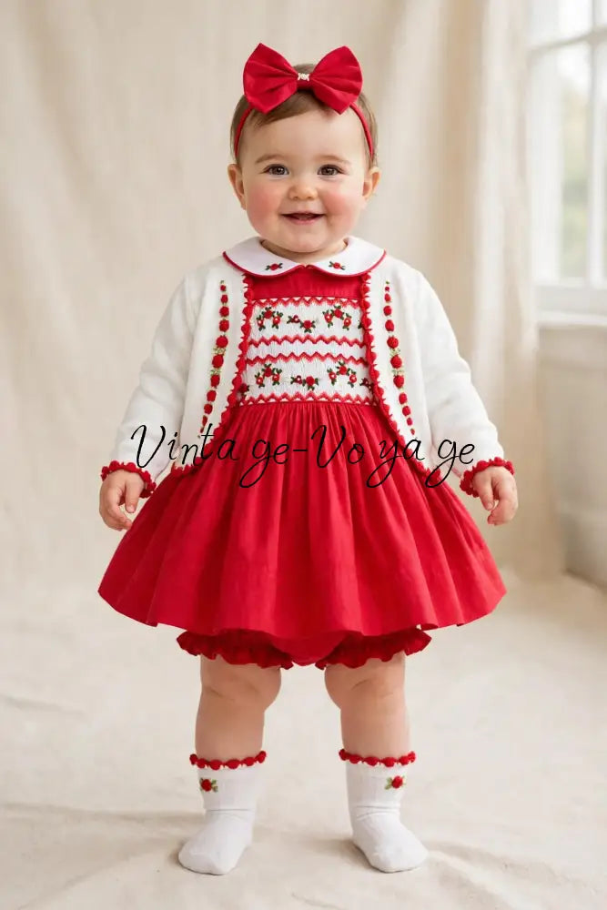 PRE-ORDER & GET NEXT WEEK! GLORIA HAND-SMOCKED RED CHRISTMAS DRESS & ACCESSORIES - Baby & Toddler Dresses