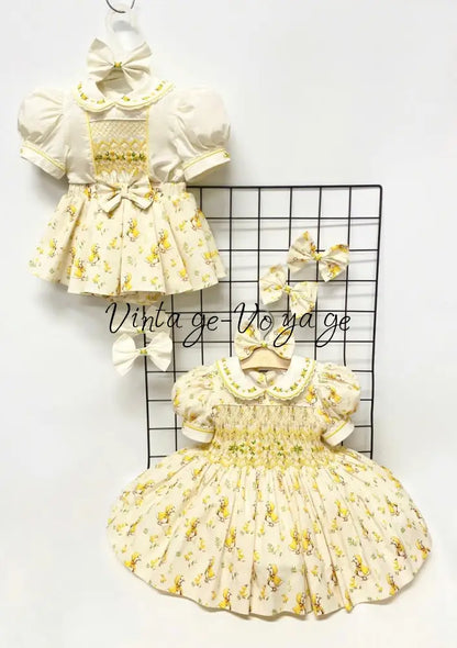 PRE-ORDER & GET NEXT WEEK! LUCKY DUCK PRINT HAND-SMOCKED🧵🪡SKIRT SET AND HAIR BOWS OR HEADBAND 🎀🎀 Baby & Toddler Outfits