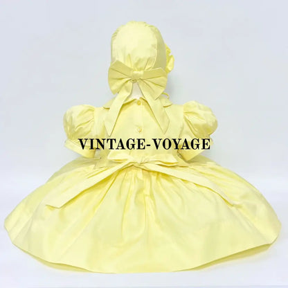 Pre-Order & Get Next Week🌷’Michelle’🕊️🐣Lemon Hand-Smocked Dress Panties Bib Hair