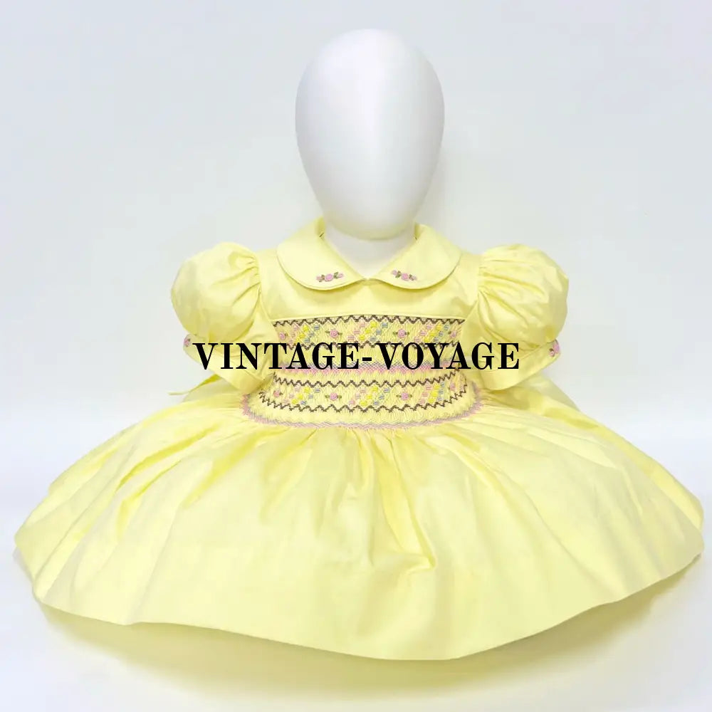 Pre-Order & Get Next Week🌷’Michelle’🕊️🐣Lemon Hand-Smocked Dress Panties Bib Hair