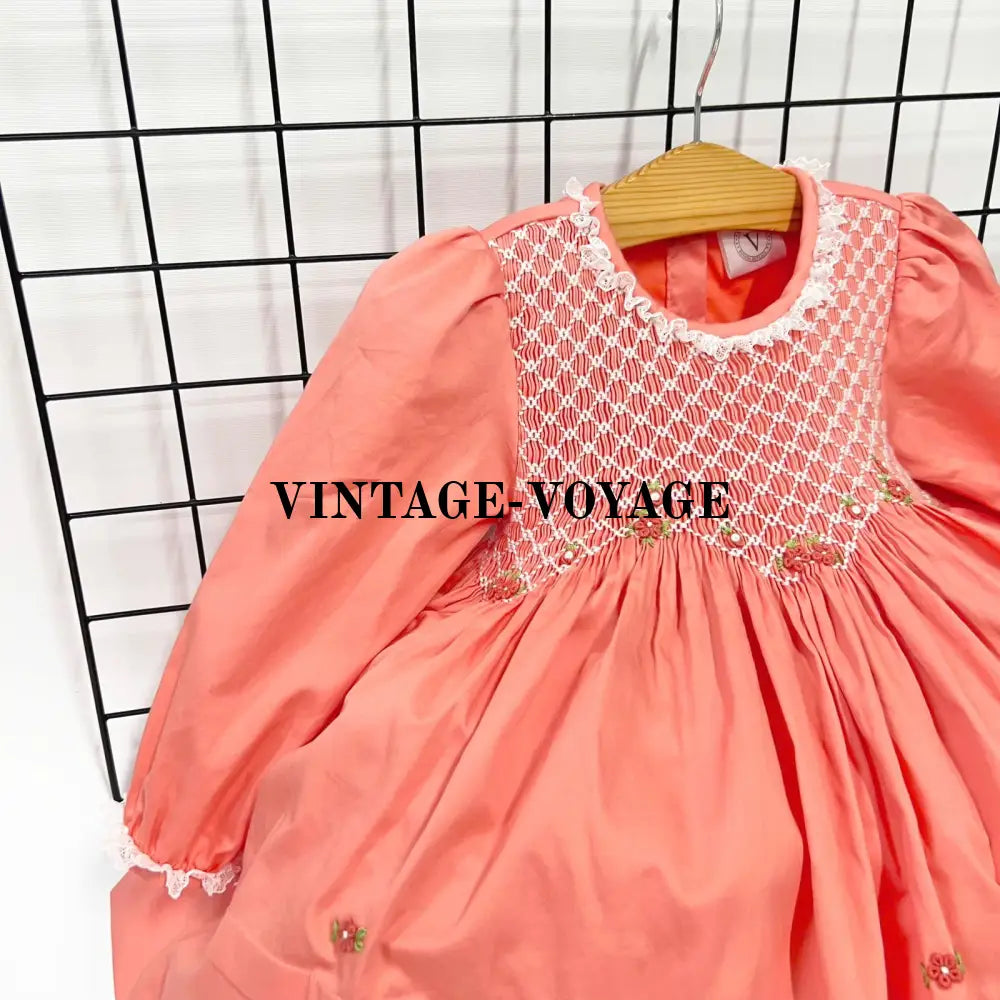 Pre-Order & Get Next Week! Natalie Coral Hand-Smocked Dress Bows Baby Toddler Dresses