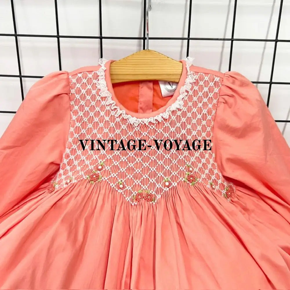 Pre-Order & Get Next Week! Natalie Coral Hand-Smocked Dress Bows Baby Toddler Dresses