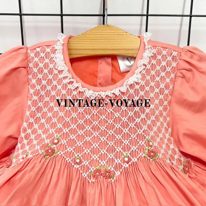 Pre-Order & Get Next Week! Natalie Coral Hand-Smocked Dress Bows Baby Toddler Dresses