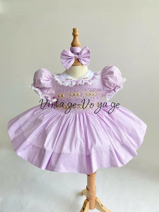 PRE-ORDER & GET NEXT WEEK! NEW! ANNALISE LILAC💜HAND-SMOCKED🧵🪡DRESS & HAIR ACCESSORIES🎀 6M Baby & Toddler Dresses