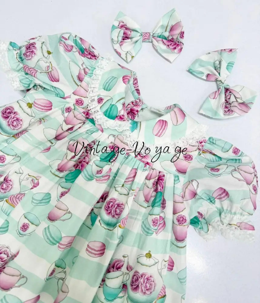 PRE-ORDER & GET NEXT WEEK! NEW! BABY GIRLS CUSTOM PRINT TEATIME NIGHTDRESS - pyjama set