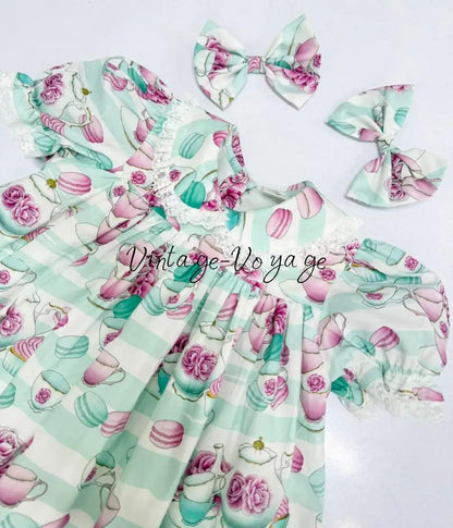 PRE-ORDER & GET NEXT WEEK! NEW! BABY GIRLS CUSTOM PRINT TEATIME NIGHTDRESS - pyjama set