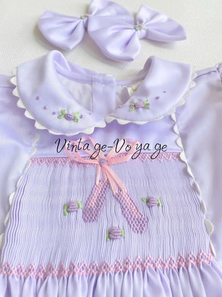 PRE-ORDER&GET NEXT WEEK! NEW! BALLERINA LILAC HAND-SMOCKED ROMPER & HAIR BOWS OR HEADBAND Baby & Toddler Outfits