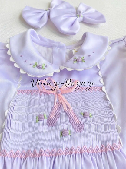 PRE-ORDER&GET NEXT WEEK! NEW! BALLERINA LILAC HAND-SMOCKED ROMPER & HAIR BOWS OR HEADBAND Baby & Toddler Outfits