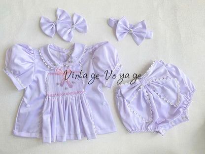 PRE-ORDER&GET NEXT WEEK! NEW! BALLERINA LILAC HAND-SMOCKED ROMPER & HAIR BOWS OR HEADBAND Baby & Toddler Outfits