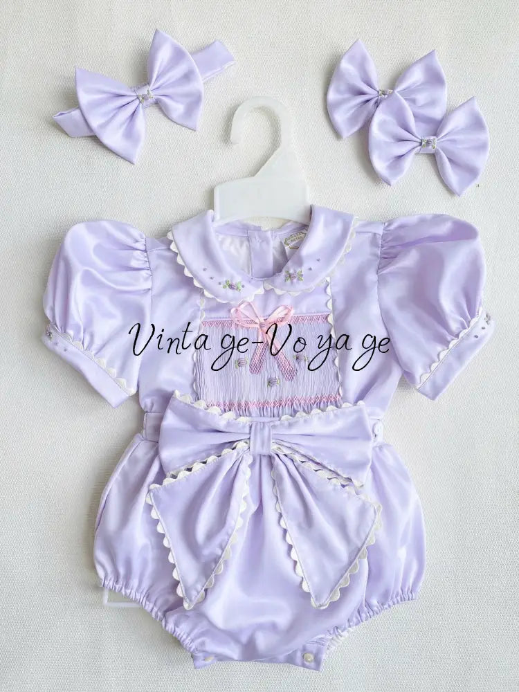 PRE-ORDER&GET NEXT WEEK! NEW! BALLERINA LILAC HAND-SMOCKED ROMPER & HAIR BOWS OR HEADBAND NB Baby & Toddler Outfits