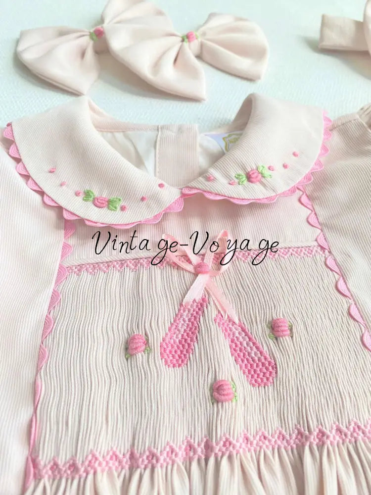 PRE-ORDER&GET NEXT WEEK! NEW! BALLERINA PEACH HAND-SMOCKED ROMPER & HAIR BOWS OR HEADBAND Baby & Toddler Outfits