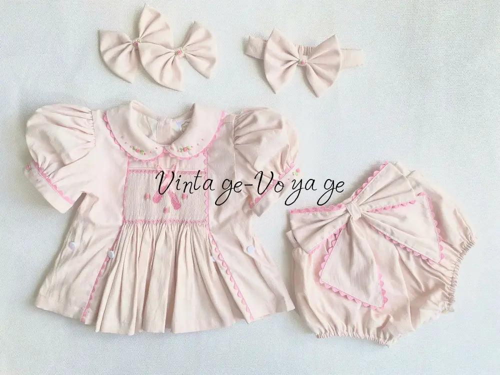 PRE-ORDER&GET NEXT WEEK! NEW! BALLERINA PEACH HAND-SMOCKED ROMPER & HAIR BOWS OR HEADBAND Baby & Toddler Outfits