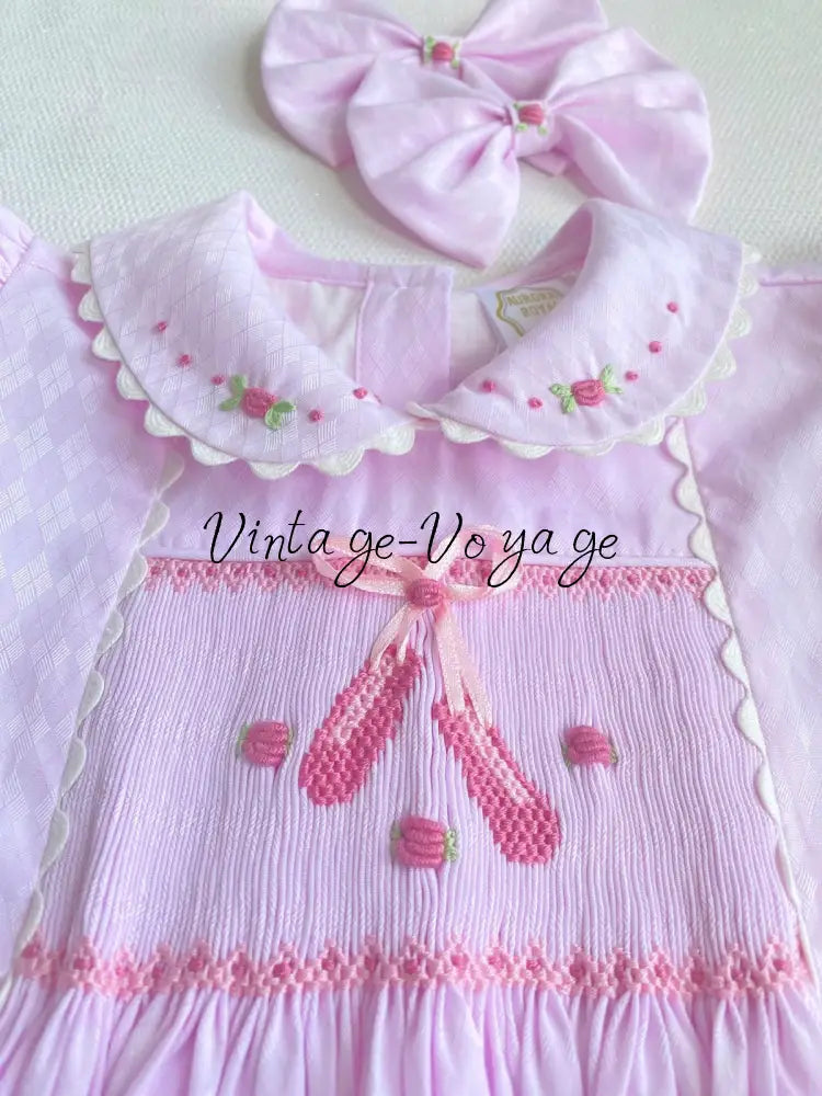 PRE-ORDER&GET NEXT WEEK! NEW! BALLERINA PINK HAND-SMOCKED ROMPER & HAIR BOWS OR HEADBAND Baby & Toddler Outfits