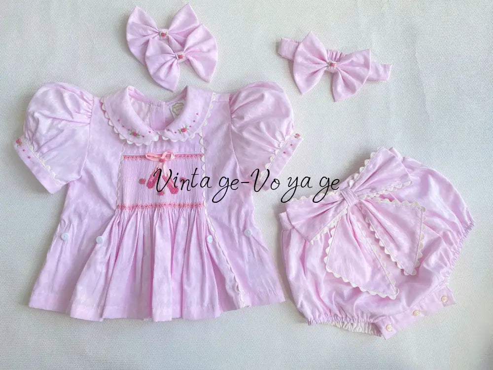 PRE-ORDER&GET NEXT WEEK! NEW! BALLERINA PINK HAND-SMOCKED ROMPER & HAIR BOWS OR HEADBAND Baby & Toddler Outfits