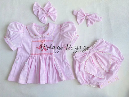 PRE-ORDER&GET NEXT WEEK! NEW! BALLERINA PINK HAND-SMOCKED ROMPER & HAIR BOWS OR HEADBAND Baby & Toddler Outfits