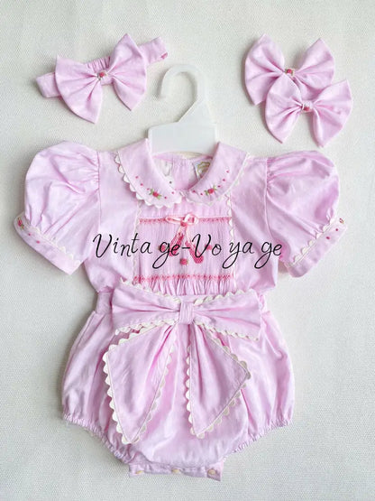 PRE-ORDER&GET NEXT WEEK! NEW! BALLERINA PINK HAND-SMOCKED ROMPER & HAIR BOWS OR HEADBAND NB Baby & Toddler Outfits