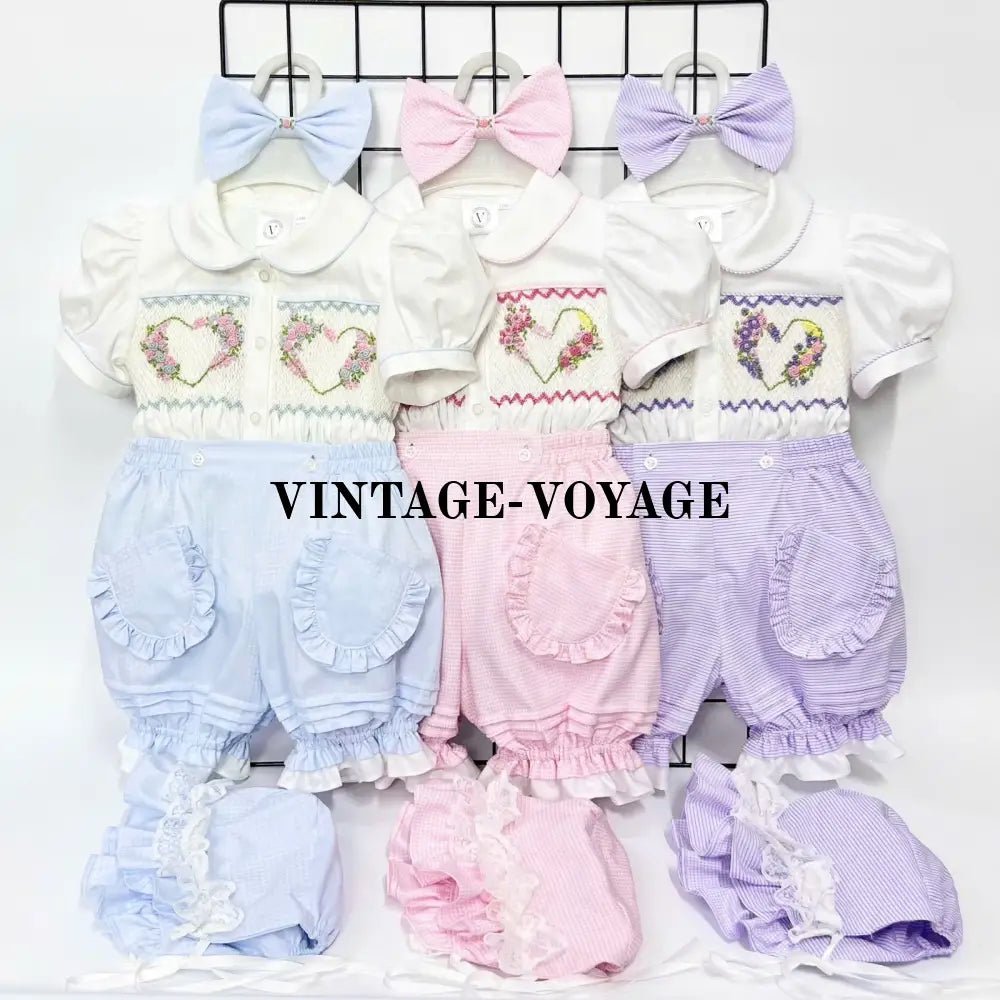 PRE-ORDER&GET NEXT WEEK!NEW BELLA BLUE HAND-SMOCKED SHORTS,SHIRT SUN HAT & BOWS OUTFIT Baby & Toddler Outfits
