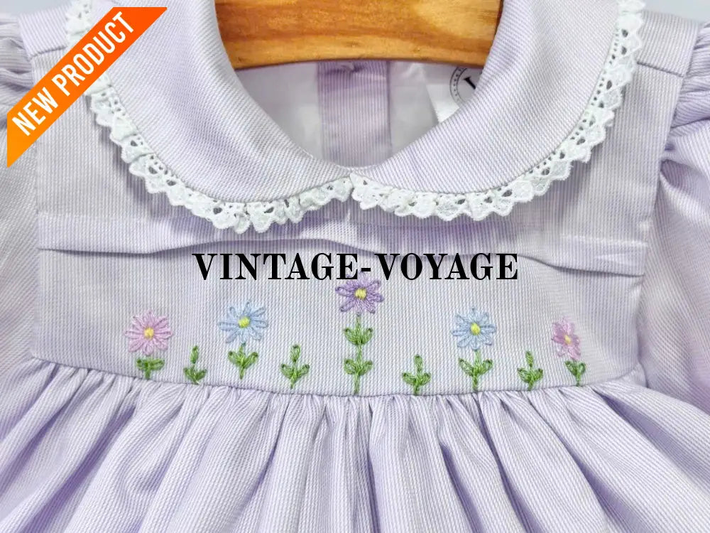 PRE ORDER&GET NEXT WEEK!NEW!BLOSSOM PALE LILAC HAND EMBROIDERED DRESS,KNICKERS,BIB & HEADBAND OUTFIT Baby & Toddler
