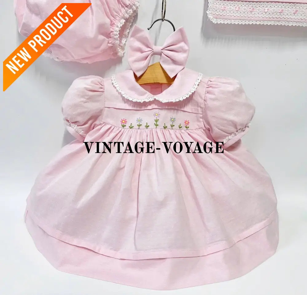 PRE ORDER&GET NEXT WEEK!NEW!BLOSSOM PINK HAND EMBROIDERED DRESS,KNICKERS,BIB & HEADBAND OUTFIT Baby & Toddler Outfits
