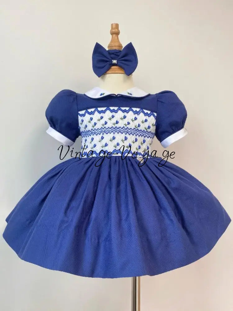 PRE-ORDER & GET NEXT WEEK!NEW! ’Bluebell’ Hand-Smocked Baby Dress Set - Royal Blue - 3M - Baby & Toddler Dresses