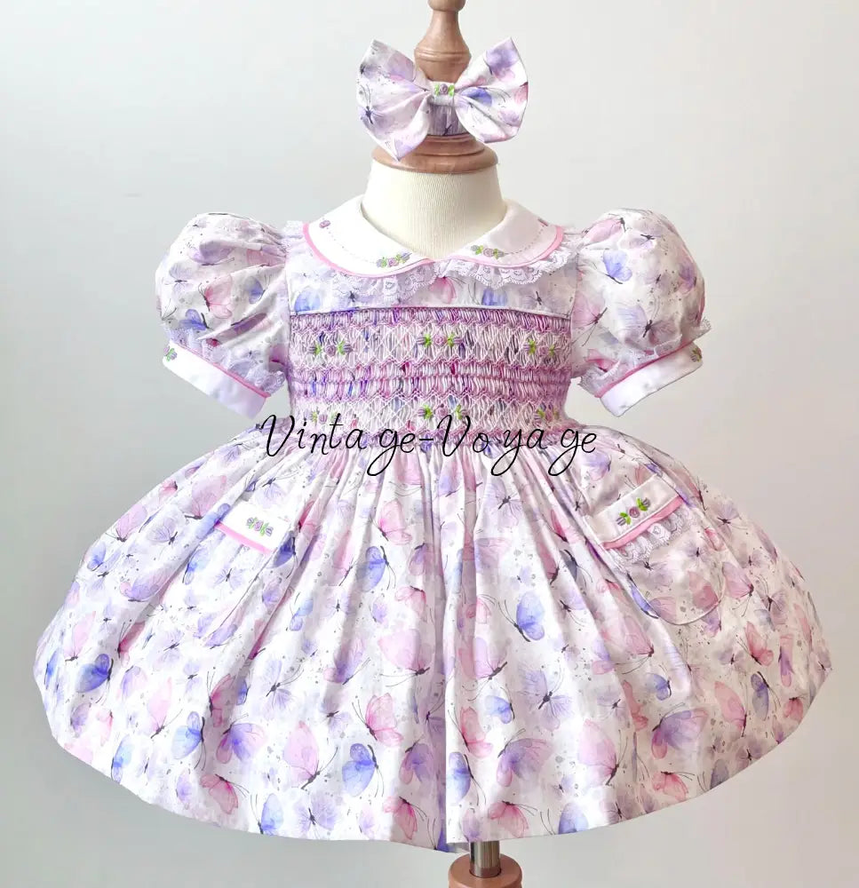 PRE-ORDER & GET NEXT WEEK🤩NEW😍BUTTERFLY🍓COTTON HAND-SMOCKED🧵🪡DRESS,PANTIES & HAIR ACCESSORIES🎀 6M Baby & Toddler Dresses