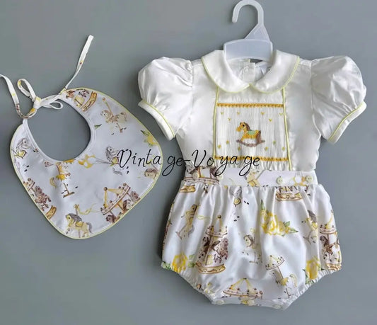 PRE-ORDER&GET NEXT WEEK! NEW! CAROUSEL LEMON BABY BOY👼HAND-SMOCKED ROMPER/SUIT🧵🪡 N/B Baby & Toddler Outfits
