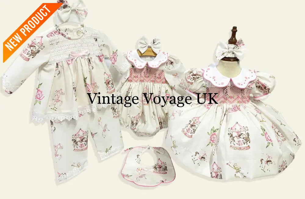PRE-ORDER&GET NEXT WEEK! NEW! CAROUSEL PINK HAND-SMOCKED CUSTOM PRINT BABY ROMPER SET Baby & Toddler Outfits