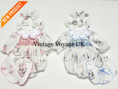 PRE-ORDER&GET NEXT WEEK! NEW! CAROUSEL PINK HAND-SMOCKED CUSTOM PRINT BABY ROMPER SET Baby & Toddler Outfits