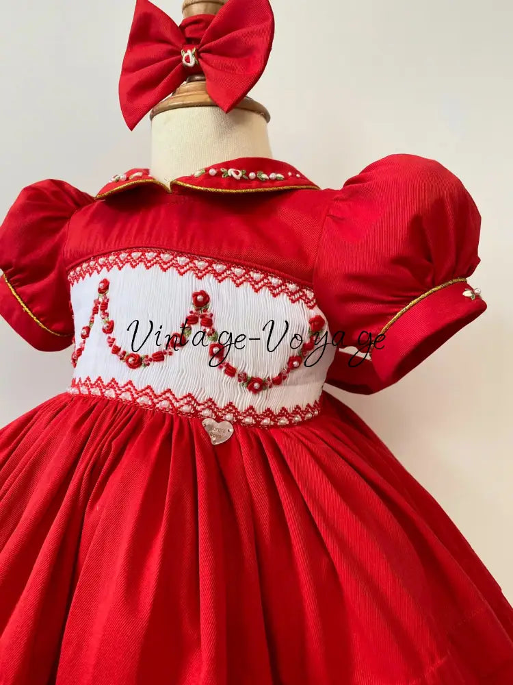 PRE-ORDER & GET NEXT WEEK‼️NEW🎄CASSANDRA RED🧑‍🎄HAND-SMOCKED🧵🪡👑DRESS & ACCESSORIES🎀👼 - Baby & Toddler Dresses