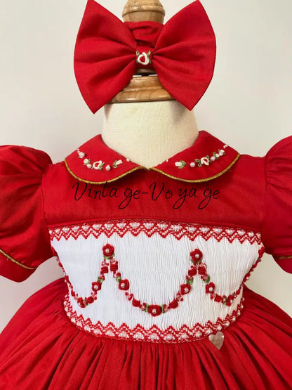 PRE-ORDER & GET NEXT WEEK‼️NEW🎄CASSANDRA RED🧑‍🎄HAND-SMOCKED🧵🪡👑DRESS & ACCESSORIES🎀👼 - Baby & Toddler Dresses