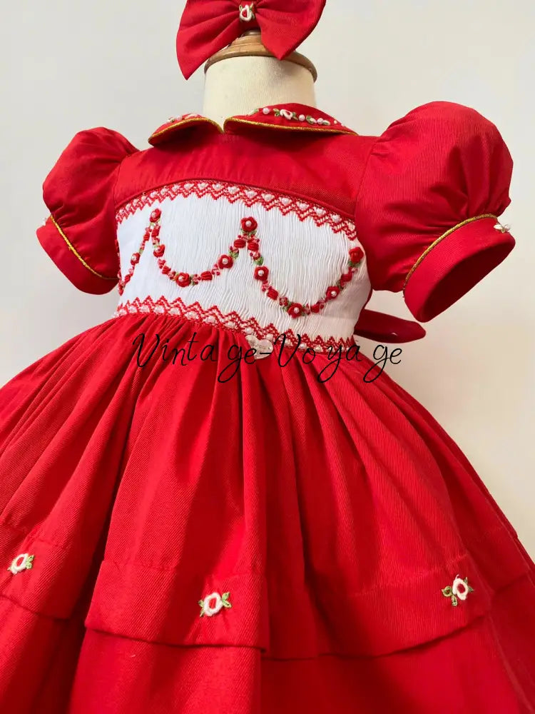 PRE-ORDER & GET NEXT WEEK‼️NEW🎄CASSANDRA RED🧑‍🎄HAND-SMOCKED🧵🪡👑DRESS & ACCESSORIES🎀👼 - Baby & Toddler Dresses