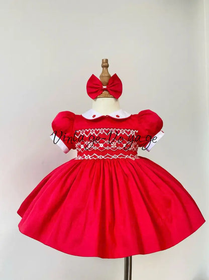 PRE-ORDER & GET NEXT WEEK! NEW! CHARISTINA RED HAND-SMOCKED DRESS & ACCESSORIES - 3M - Baby & Toddler Dresses