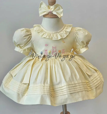 PRE-ORDER & GET NEXT WEEK! NEW! COCO PALE LEMON HAND-EMBROIDERED BABY DRESS SET 3M Baby & Toddler Dresses