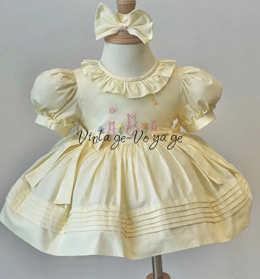 PRE-ORDER & GET NEXT WEEK! NEW! COCO PALE LEMON HAND-EMBROIDERED BABY DRESS SET 3M Baby & Toddler Dresses