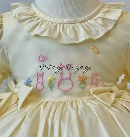 PRE-ORDER & GET NEXT WEEK! NEW! COCO PALE LEMON HAND-EMBROIDERED BABY DRESS SET Baby & Toddler Dresses