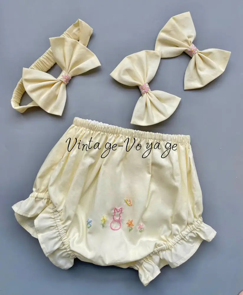 PRE-ORDER & GET NEXT WEEK! NEW! COCO PALE LEMON HAND-EMBROIDERED BABY DRESS SET Baby & Toddler Dresses