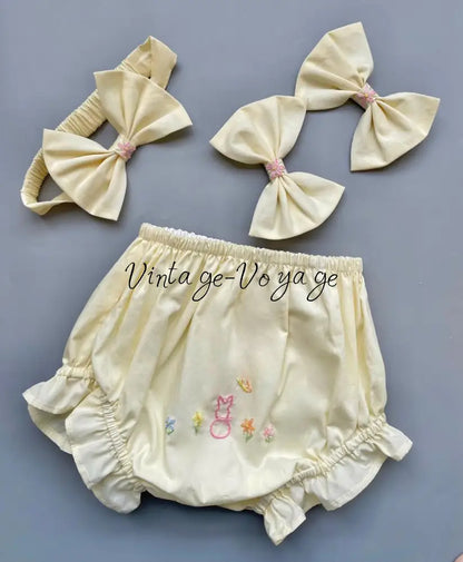 PRE-ORDER & GET NEXT WEEK! NEW! COCO PALE LEMON HAND-EMBROIDERED BABY DRESS SET Baby & Toddler Dresses