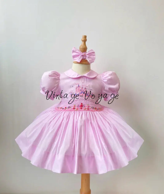 PRE-ORDER & GET NEXT WEEK❣️NEW👑DIANA PINK HAND-SMOCKED🧵🪡& EMBROIDERED DRESS & BOWS OR HEADBAND 🎀🎀 3M Baby & Toddler