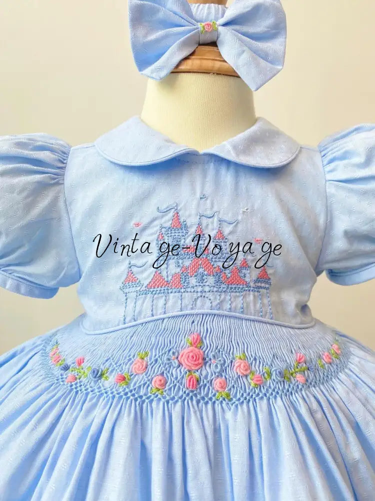 PRE-ORDER & GET NEXT WEEK❣️NEW👑DIANA SKY BLUE HAND-SMOCKED🧵🪡& EMBROIDERED DRESS & BOWS OR HEADBAND 🎀🎀 Baby & Toddler