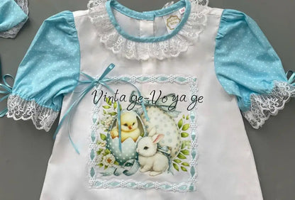 PRE-ORDER & GET NEXT WEEK🤩NEW🩵EASTER 🐣GIRLS PRINT & LACE☀️PYJAMA & BOWS SET🎀 pyjama set