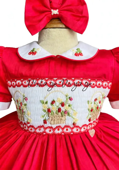 PRE-ORDER & GET NEXT WEEK! NEW! ELIZABETH STRAWBERRY BASKET HAND-SMOCKED DRESS & ACCESSORIES - Baby & Toddler Dresses