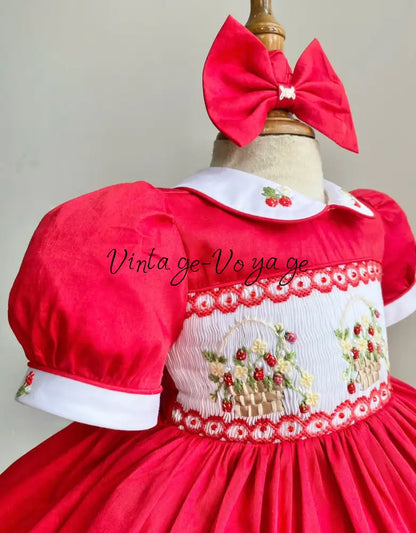 PRE-ORDER & GET NEXT WEEK! NEW! ELIZABETH STRAWBERRY BASKET HAND-SMOCKED DRESS & ACCESSORIES - Baby & Toddler Dresses
