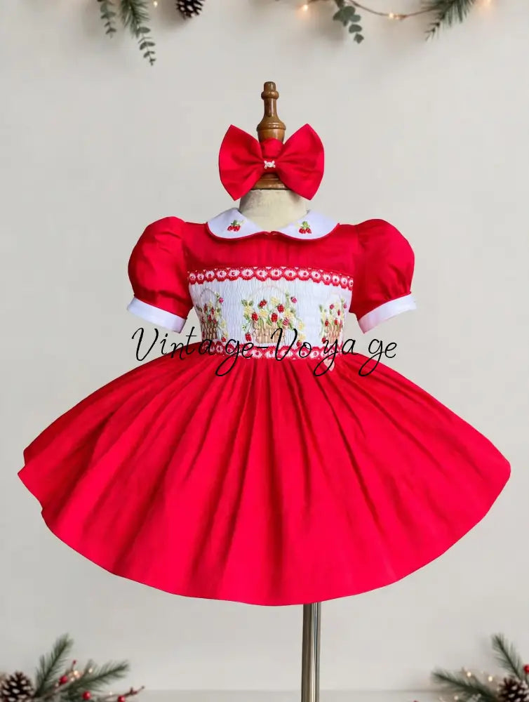 PRE-ORDER & GET NEXT WEEK! NEW! ELIZABETH STRAWBERRY BASKET HAND-SMOCKED DRESS & ACCESSORIES - Baby & Toddler Dresses