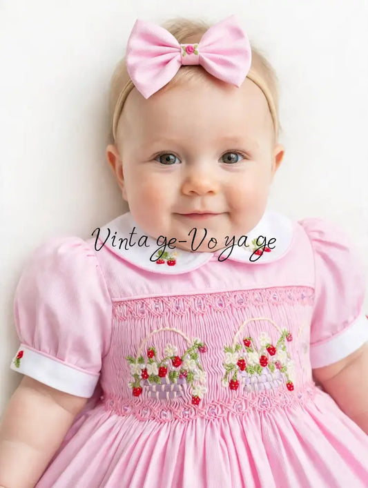 PRE-ORDER & GET NEXT WEEK‼️NEW🎄🧑‍🎄ELIZABETH STRAWBERRY🍓BASKET PINK HAND-SMOCKED🧵🪡👑DRESS & ACCESSORIES🎀 - 6m - Baby &